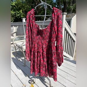 Altar'd State Red Long Sleeve Dress XXL Floral Boho Boho-chic Cottagecore